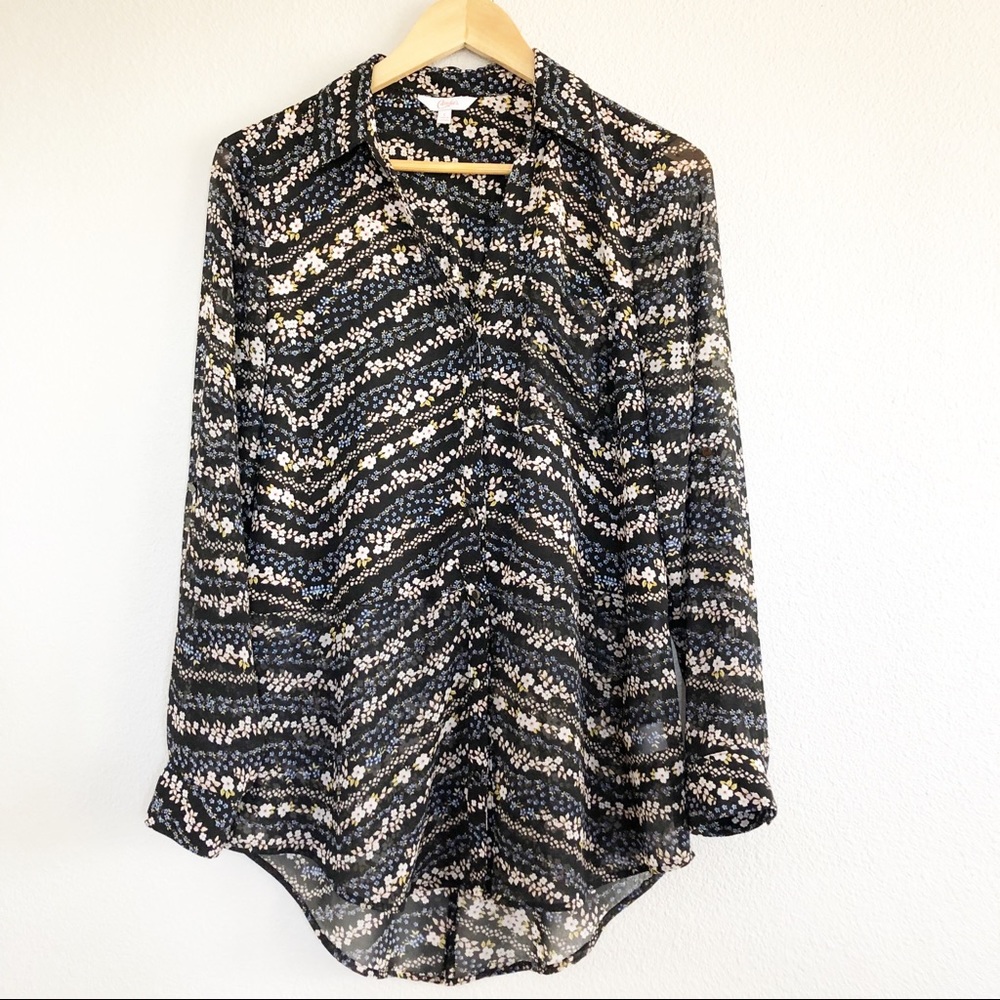 Candie’s Black Floral Long Sleeve Top Sz Large